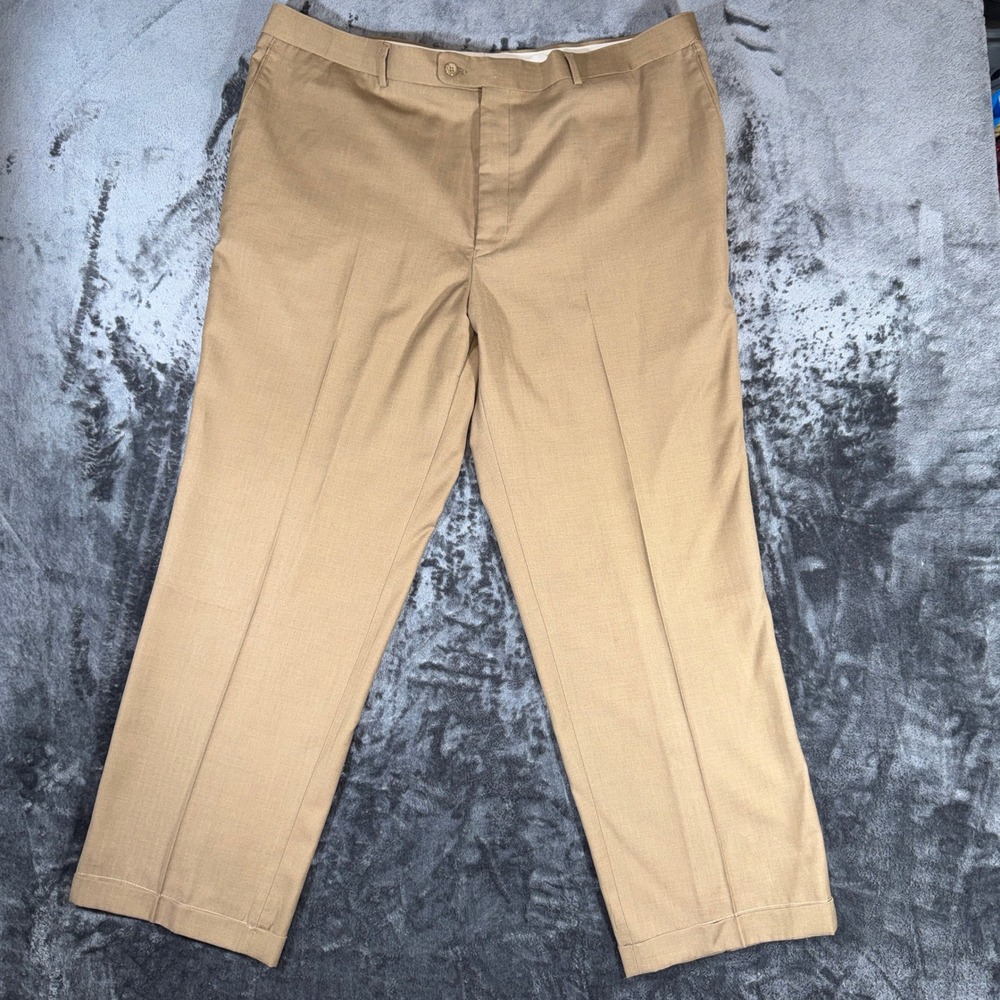 Pedrini Italy Mens Tan Herringbone Wool Blend Dress Pants Size 45 x 29 Khaki